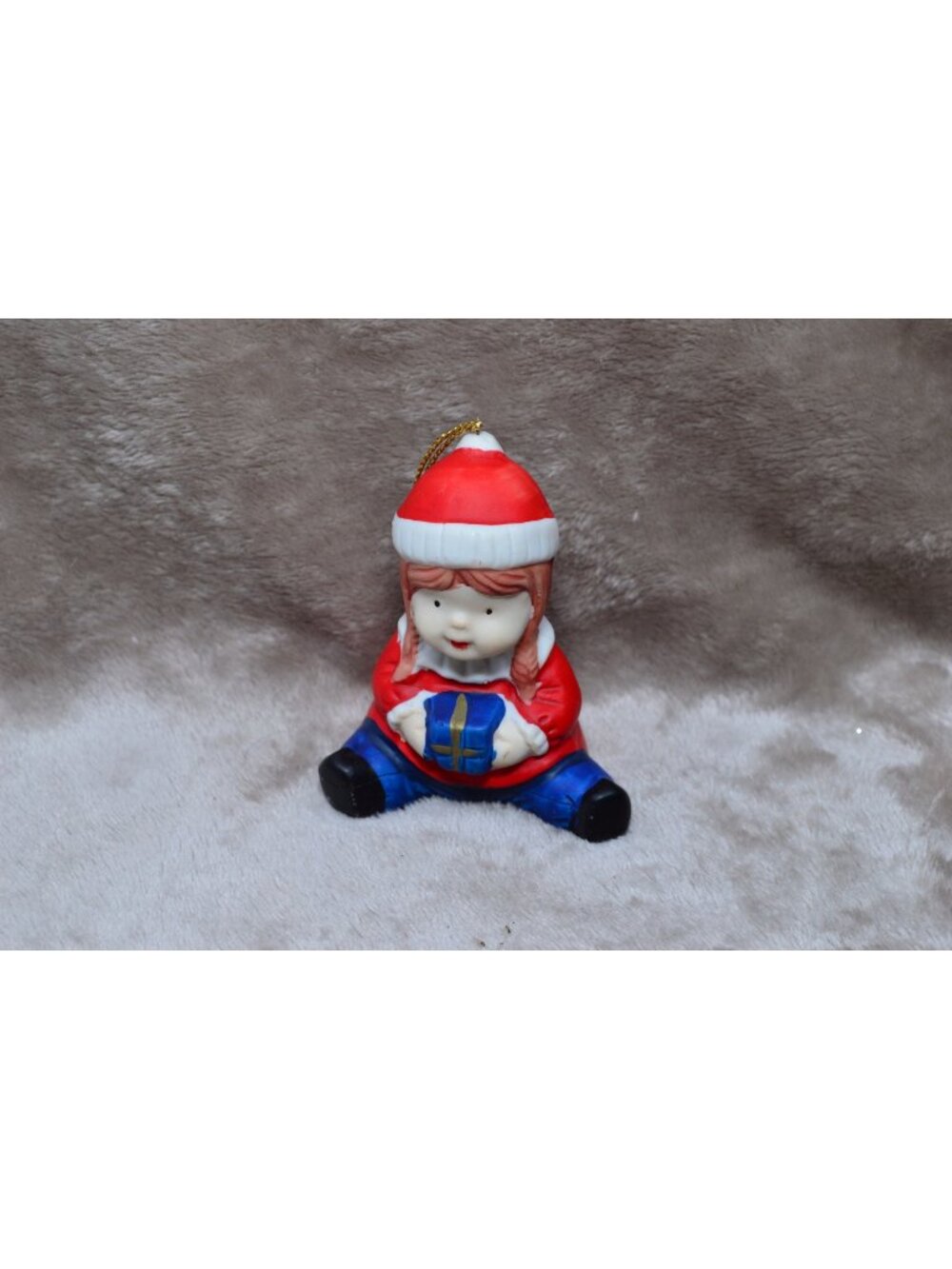 Vintage Porcelain Bisque Girl Gift Present Christmas Ornament Kitsch Retro